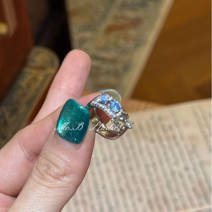 Sea Blue Four-leaf Flower Stacked High-grade Light Ring