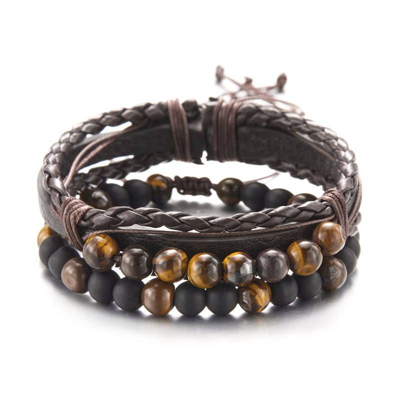 Men's Wild Frosted Stone Twist Weave Combination Carrying Bracelets