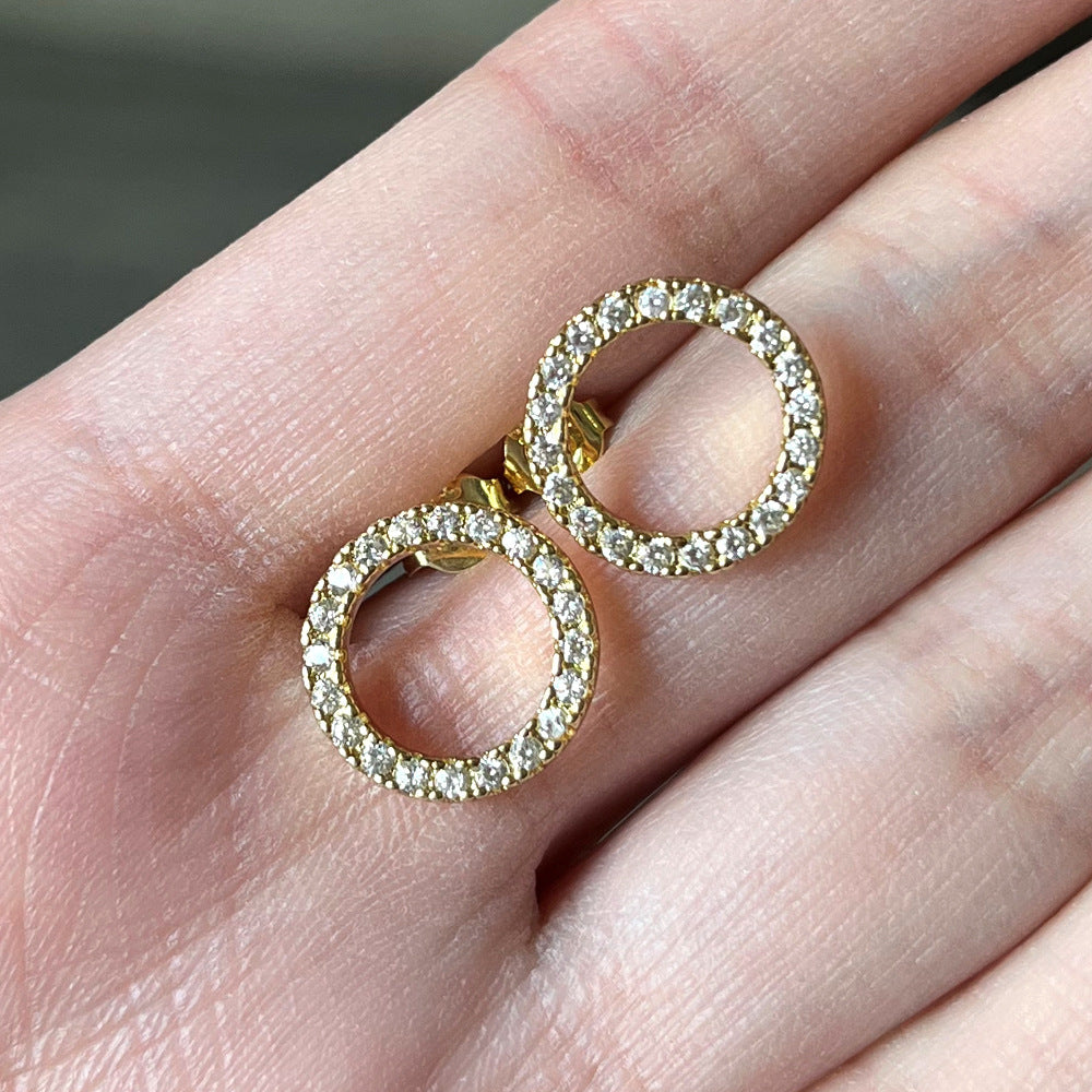 Korean Style Dignified Hollow Circle Zircon Earrings