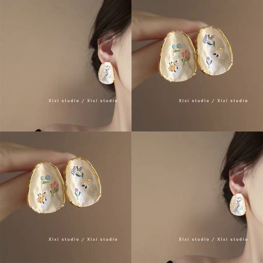 Women's Painting Style Flower High-grade Enamel Niche Earrings