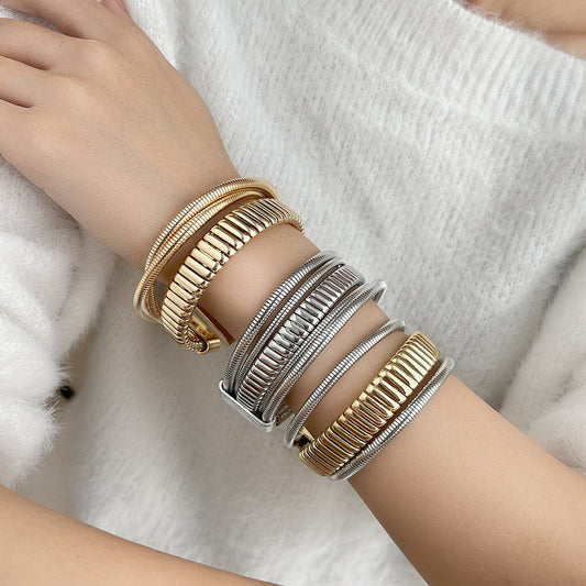 Women's Open-ended Exaggerated Personalized Winding Vertical Stripes Elastic Refreshing Bracelets