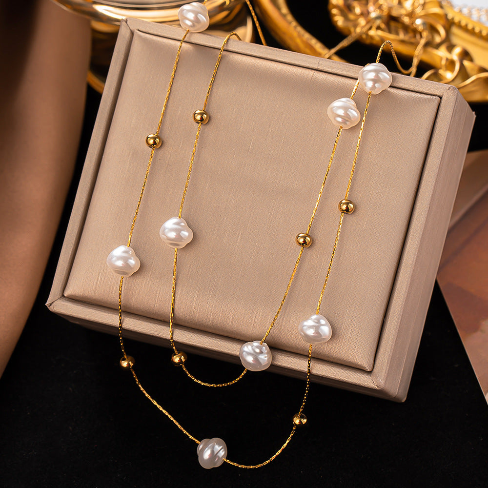 Baroque Pearl Titanium Steel No Fading Necklaces