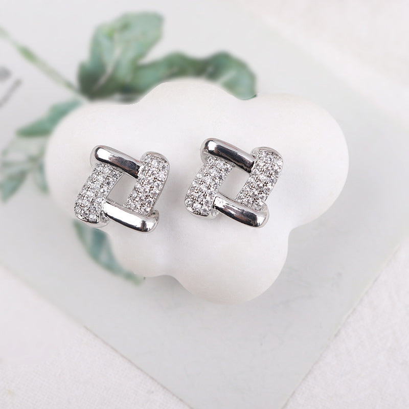 Needle Korean Style Retro Exquisite Elegant Three-dimensional Square Earrings