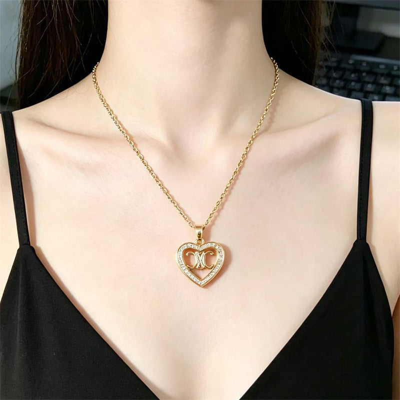 Heart-shaped Full Of Diamond Rose Dragonfly Pendants