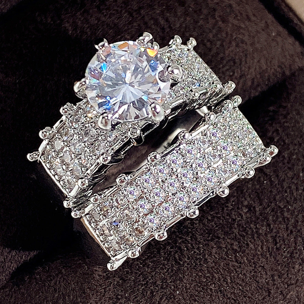 Women's Shining Double Layer High-grade Zircon White Gold Plated Luxury Wedding Ring