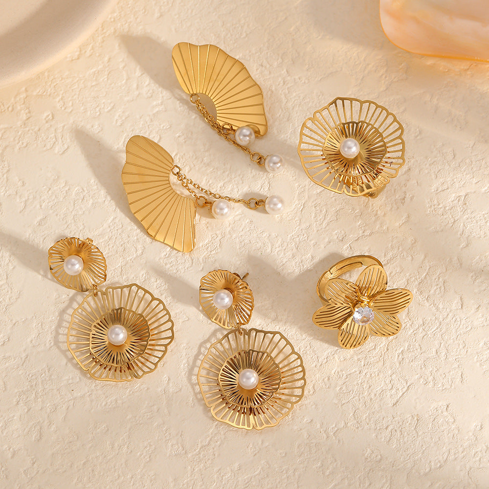 Steel Female Niche High-grade Light Luxury Inlaid Pearl Rings