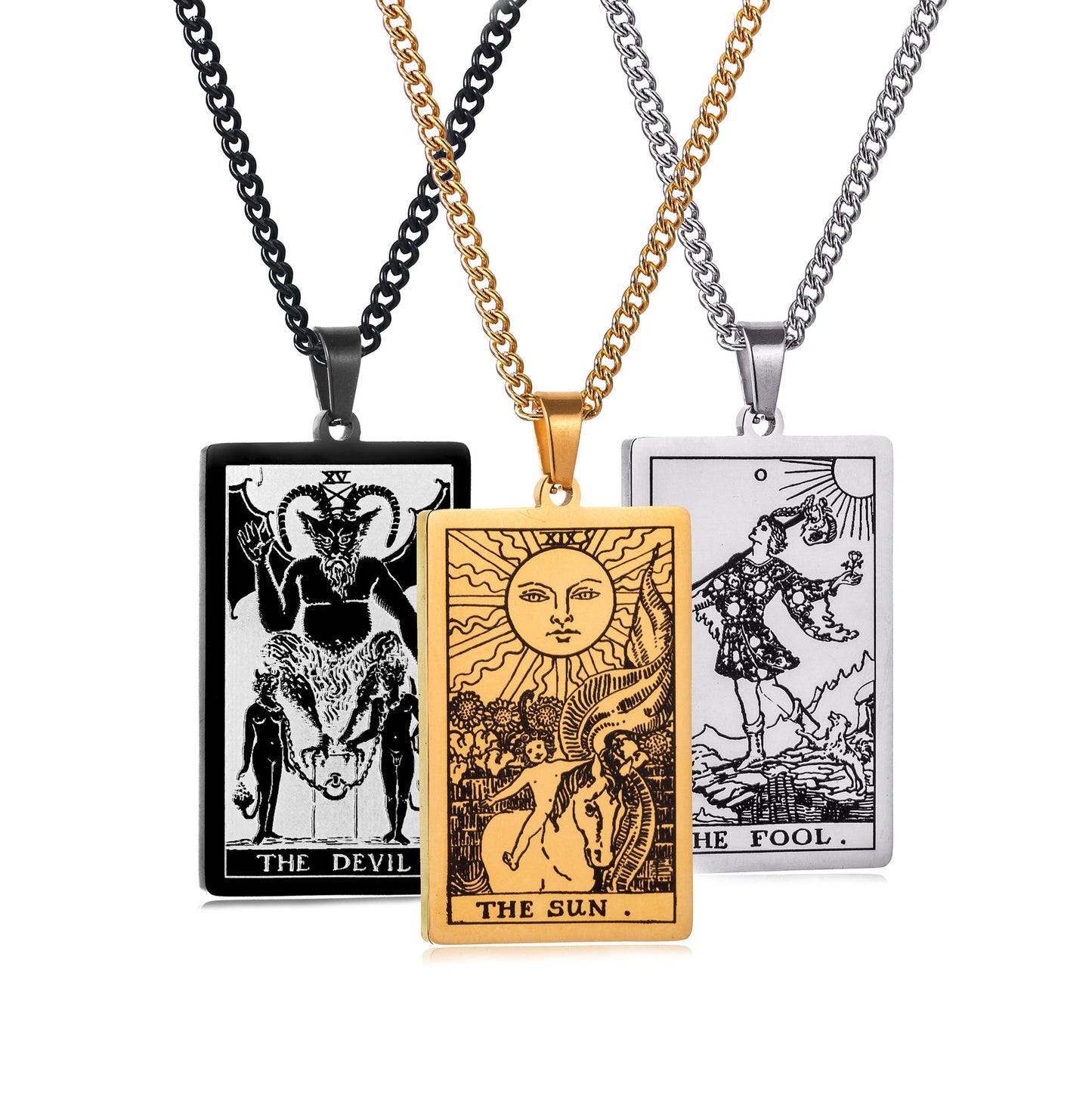 Men's Stainless Steel Tarot Personalized Retro Square Plate Necklaces