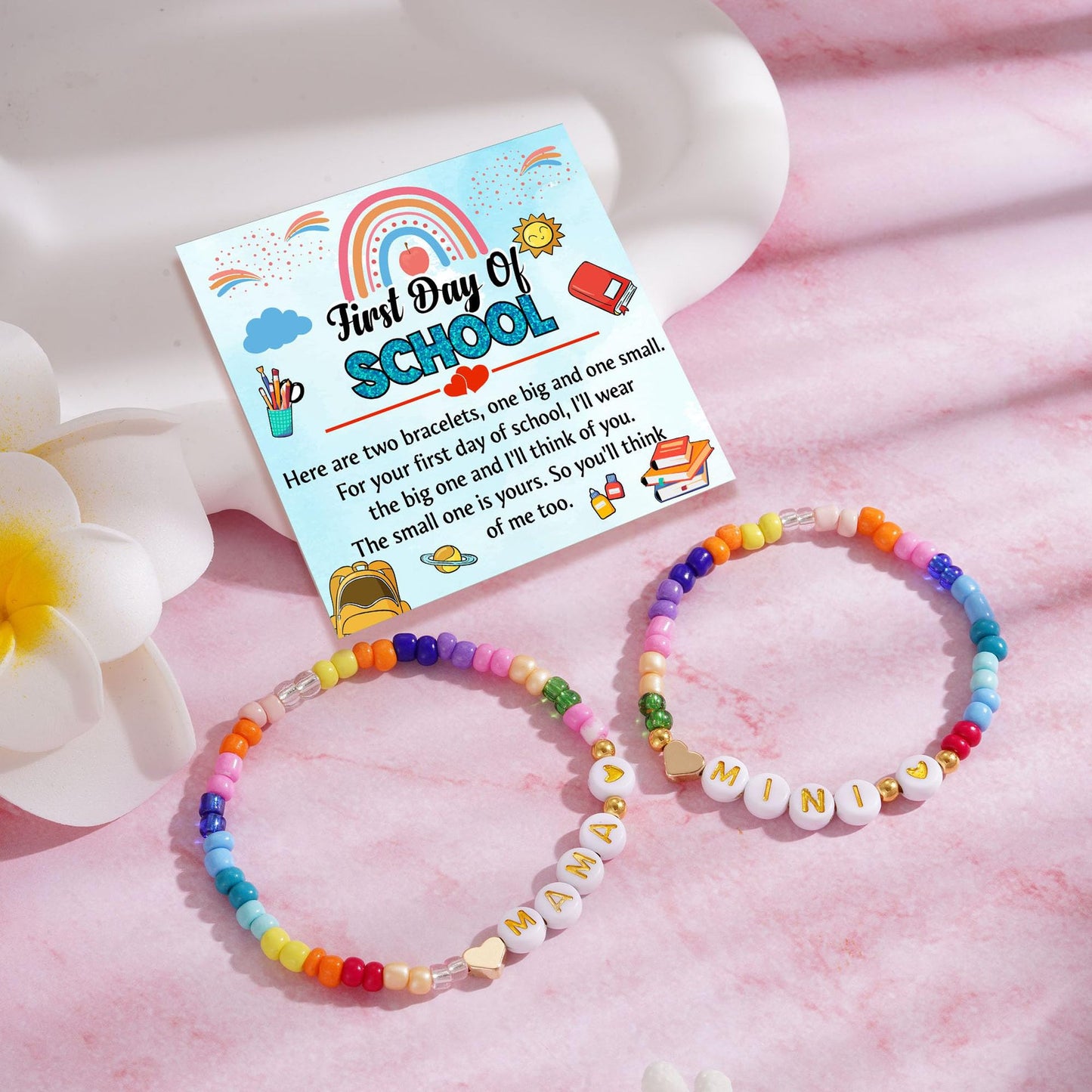 Colorful Bead Mother Daughter Golden Set Love Bracelets