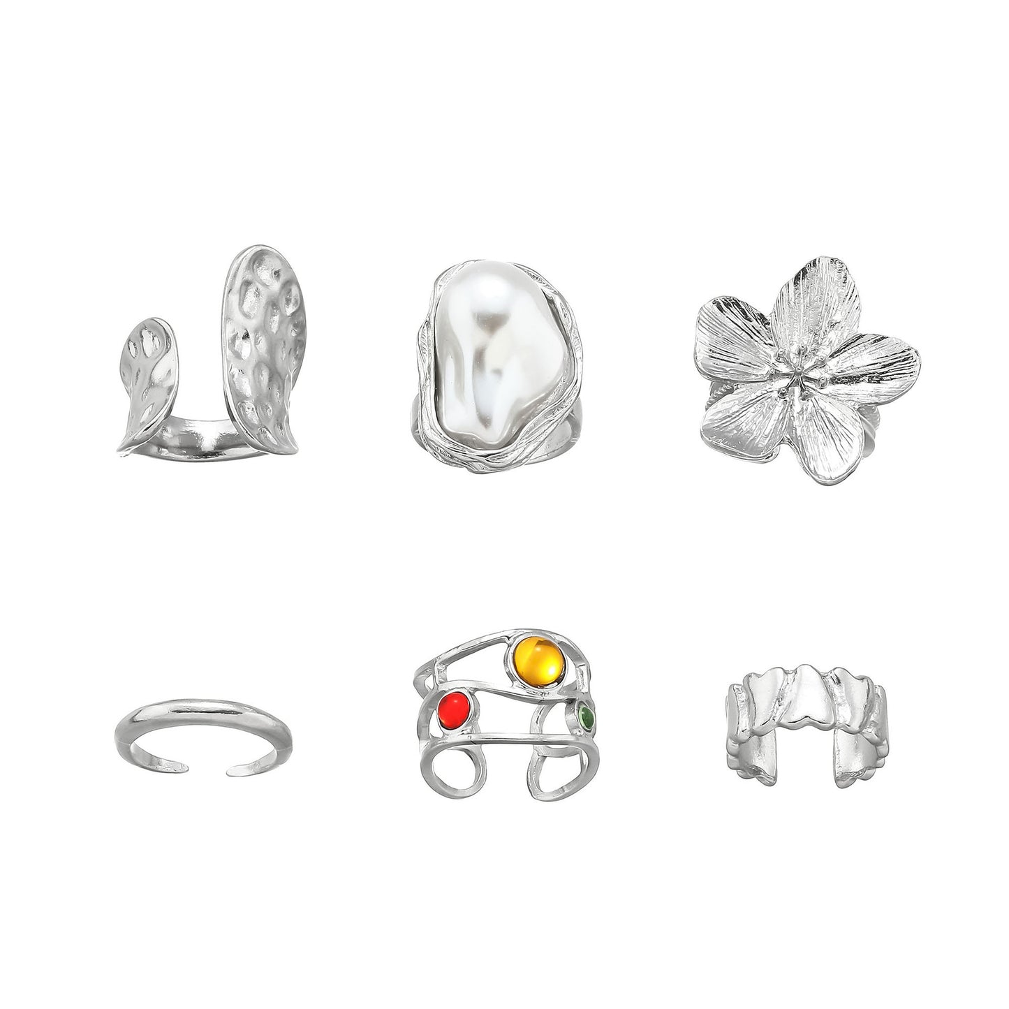 Flower Open Baroque Imitation Pearl Inlaid Rings