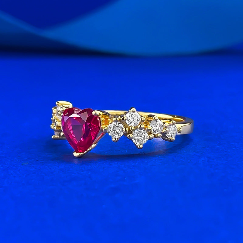 Sier Gold Heart-shaped Pigeon Blood Red Rings