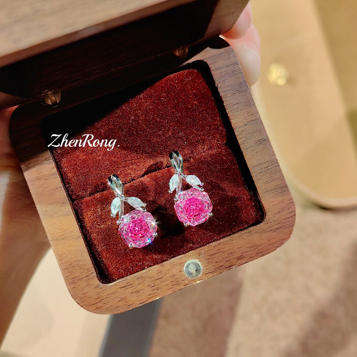 Women's Rose Cut Klein Blue Inlaid Red High Carbon Rhinestone Ear Rings