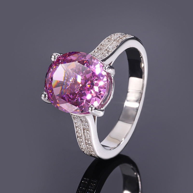 Women's Jewelry Sier High Carbon Diamond Pink Color Rings