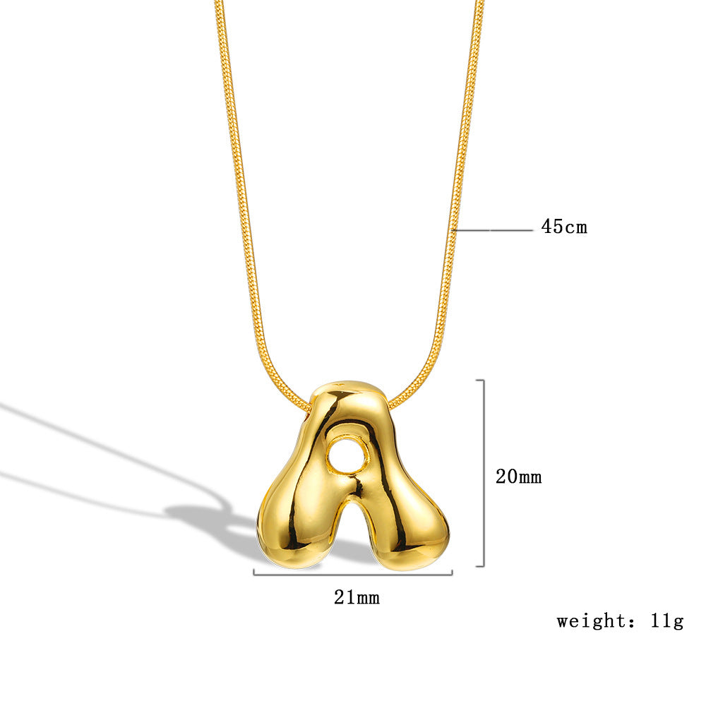 Balloon Bubble Chubby Letter Copper Plated Necklaces