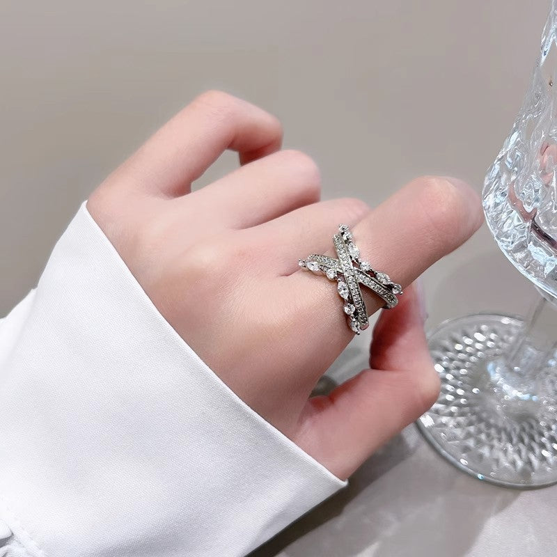 Women's Cross Open-end Zircon Cold Style Full Diamond Light Rings