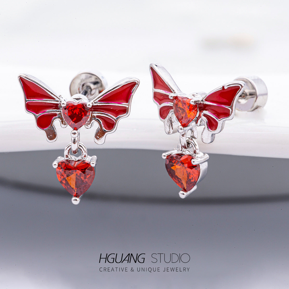 Butterfly Heart-shaped Red Cool Skull Devil Earrings