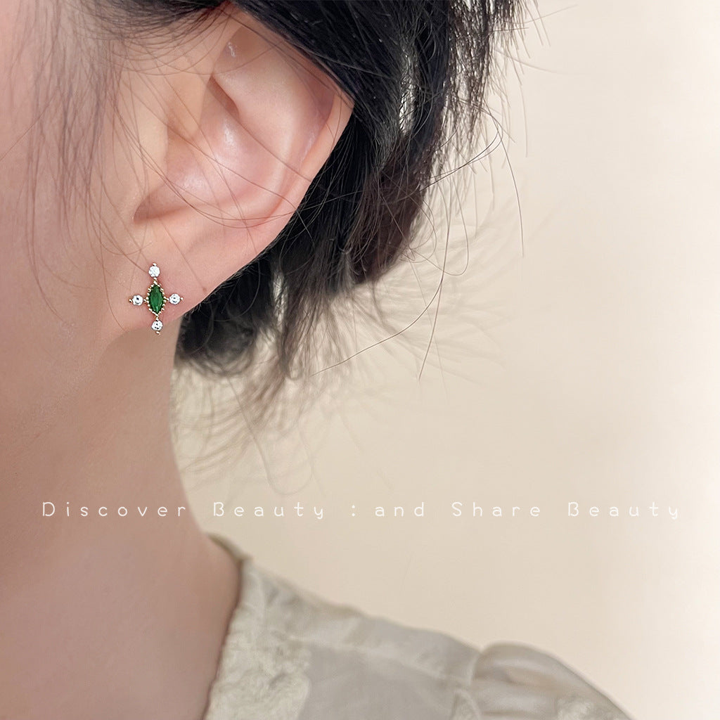 Emerald Zircon Light Luxury High-grade Geometric Temperament Palace Earrings