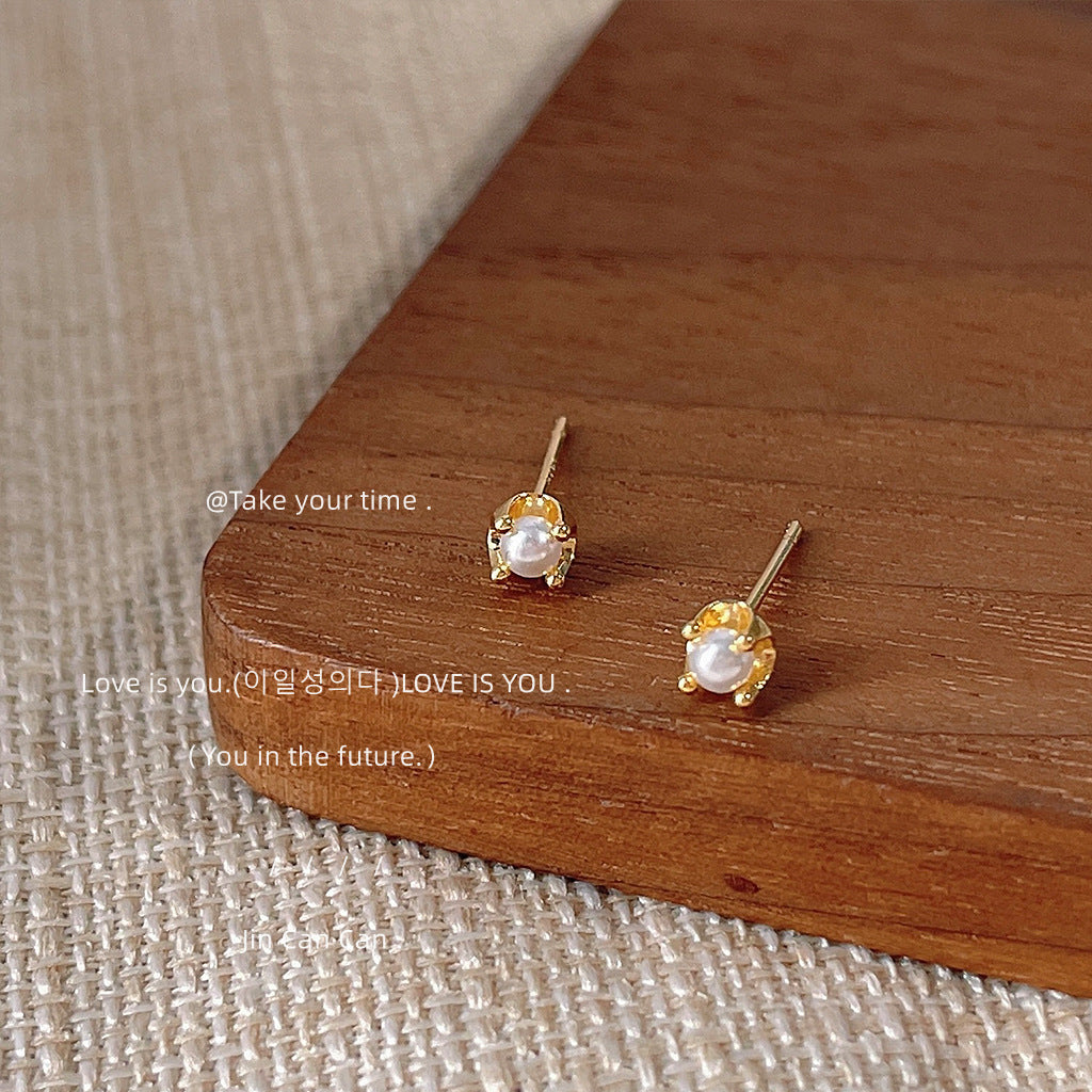 Micro Inlaid Zircon Sier Needle Plated Simple Fresh Earrings