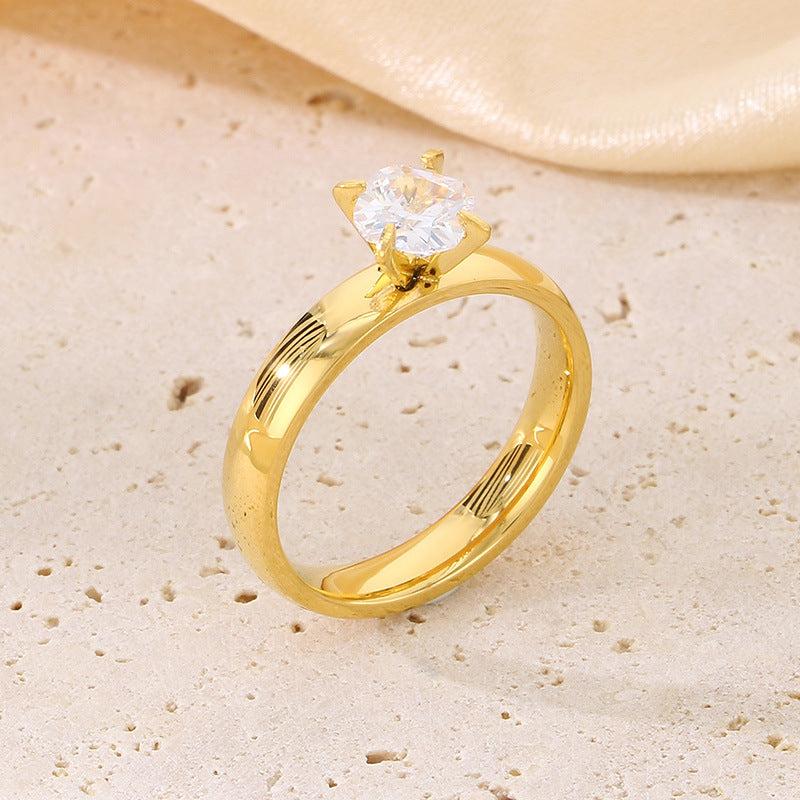 Steel Female Zircon Gold Valentine's Day Rings