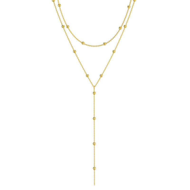 Women's Y-shaped Long Simplicity Copper Ball Bead Necklaces