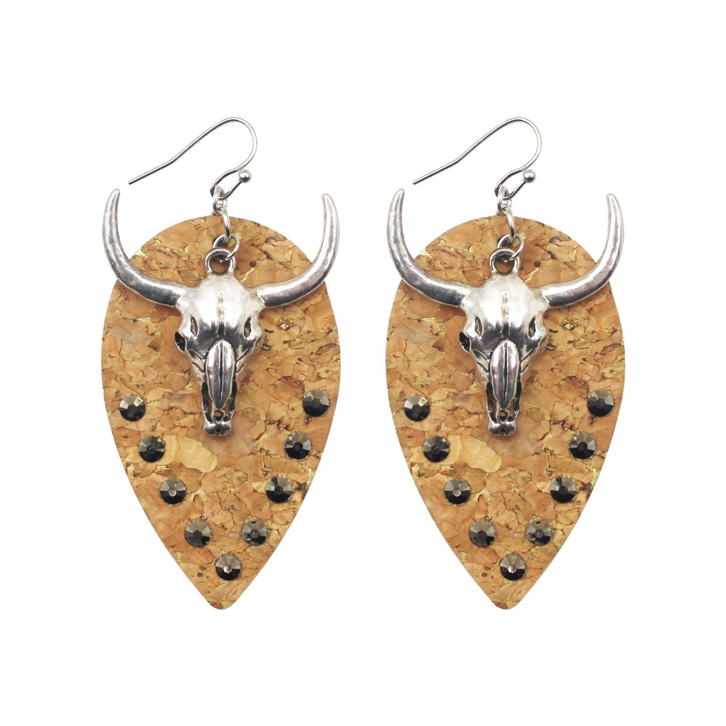 Cow Head Leather Spot Drill Rhinestone Vintage Ethnic Earrings