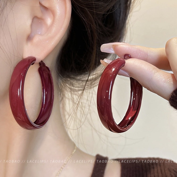 Women's Retro Style Red Ear Simple High-grade Earrings