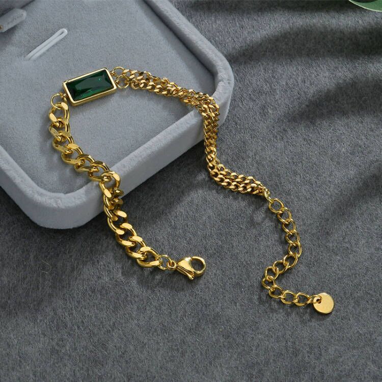 Women's Chain Zircon Double Twin Simple Green Necklaces