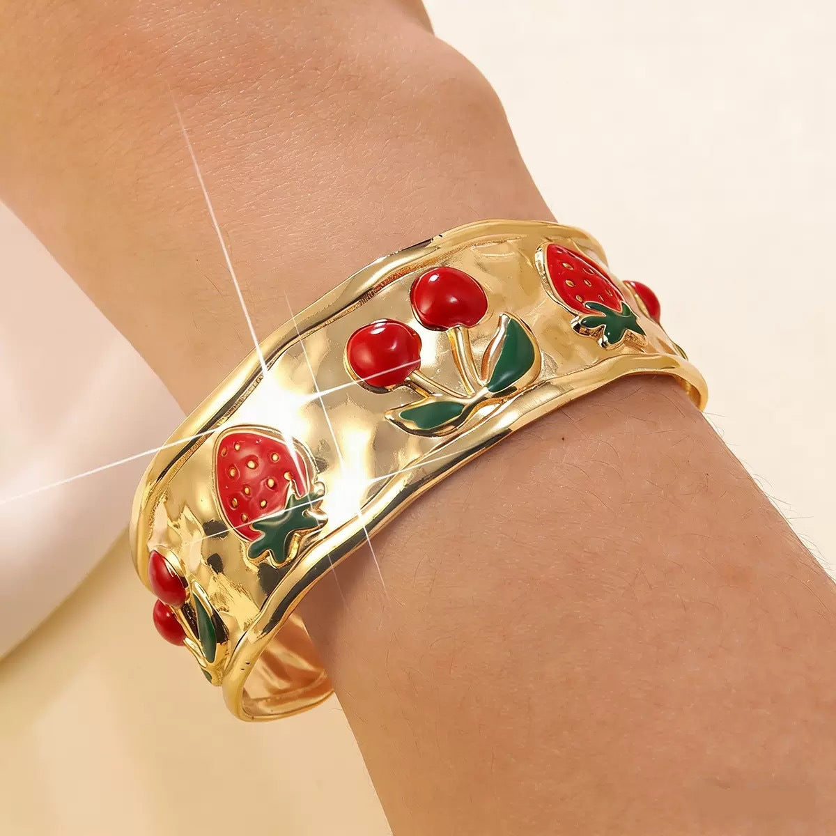 Steel Oil Dripping Cherry Special Interest Light Luxury Flowers Openings Bracelet