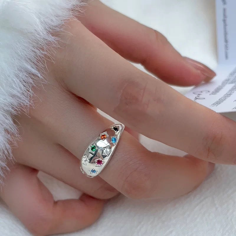Colorful Starry Female Affordable Luxury Fashion Graceful Personality Open Little Ring