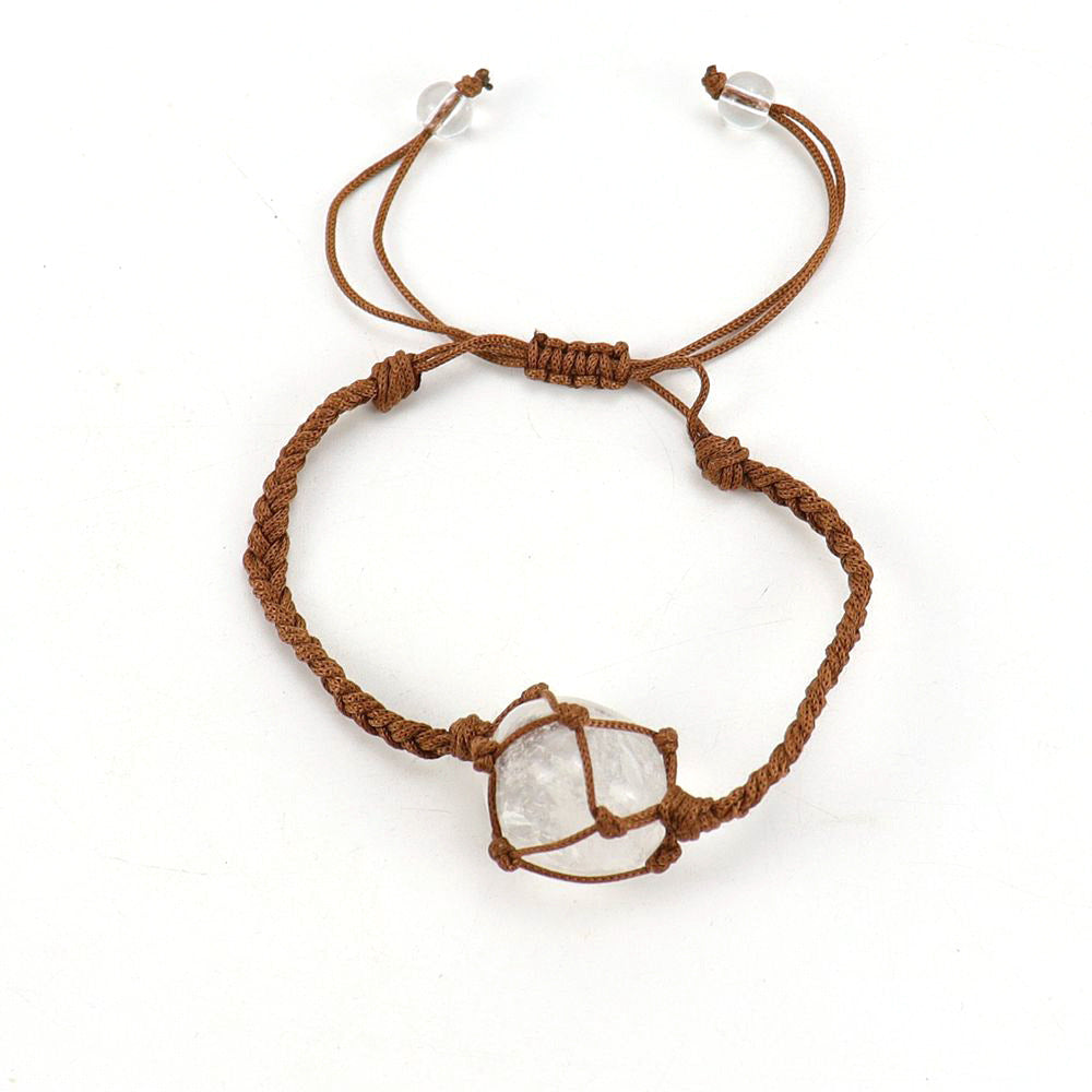 Brown Jade Thread Crystal Amethyst Stone Net Rings