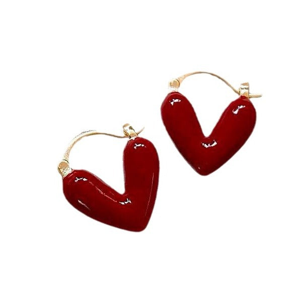 Women's Luxury Red Heart-shaped Ear Elegant Wild Earrings