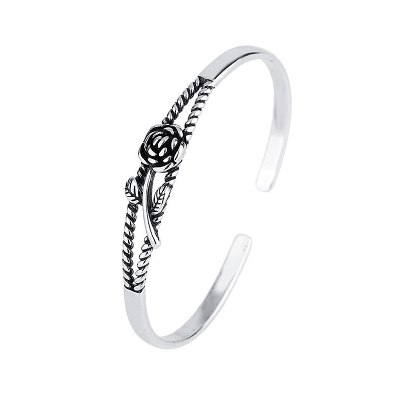 Rose Fashion Personality Sier Plated Flowers Bracelet