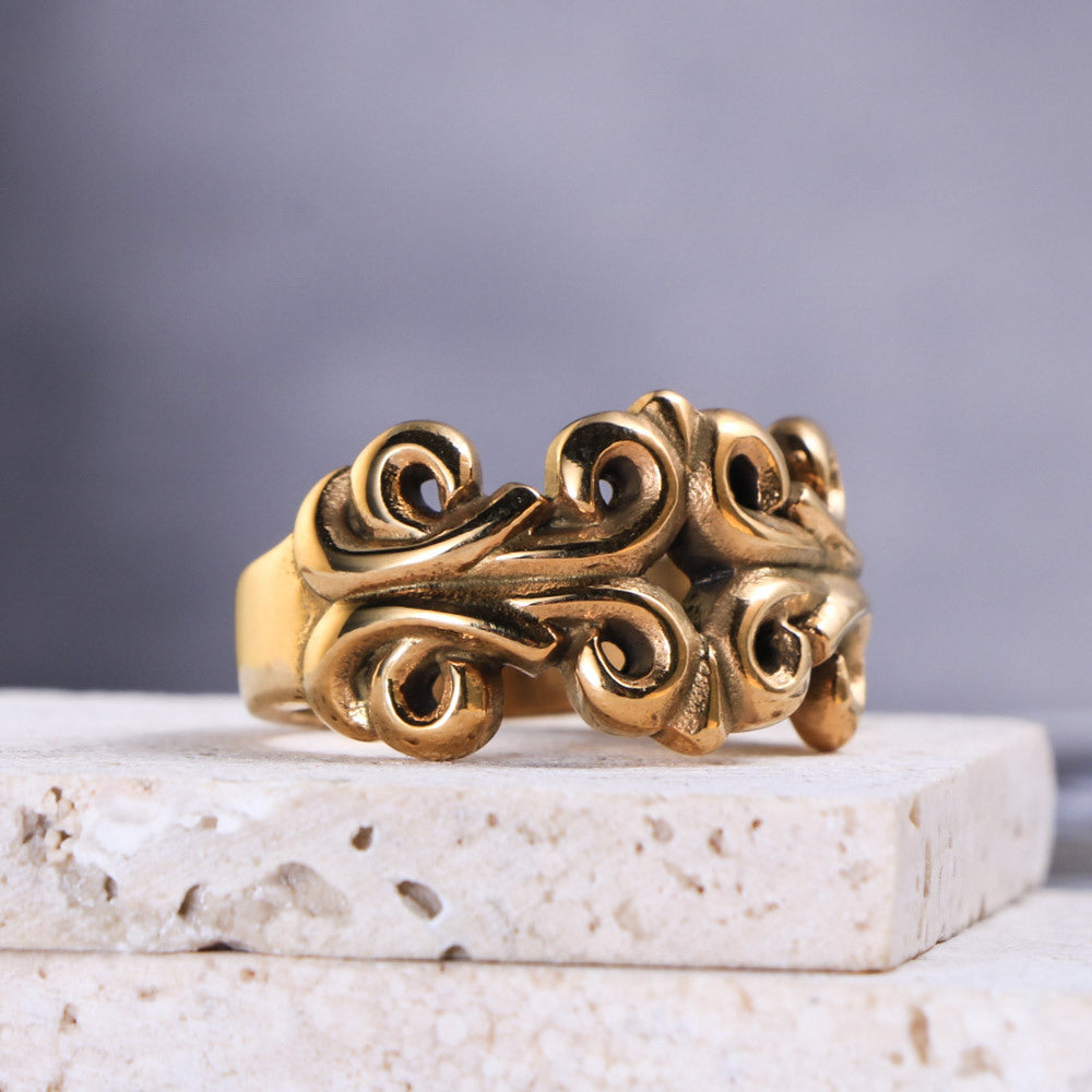 Titanium Steel Carved Hollow Couple Punk Large Ring