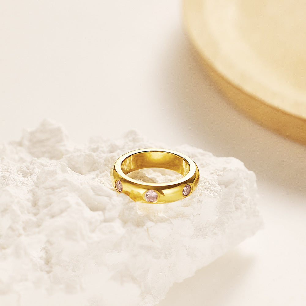 Stainless Steel Diamond Arc Vintage Emerald Inlaid Rings