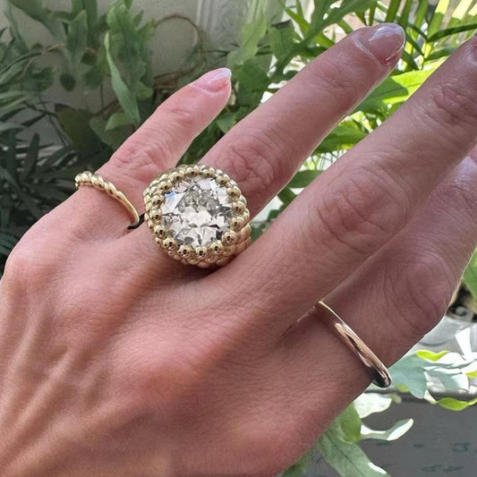 Exaggerated Zircon Large Titanium Steel Gold Rings