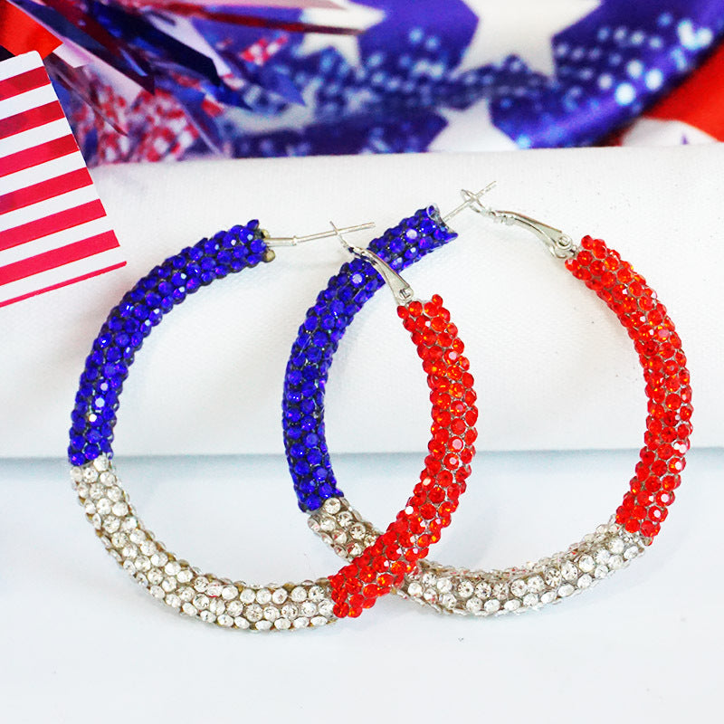 Day Ear Rhinestone Patriotic Color Matching Earrings