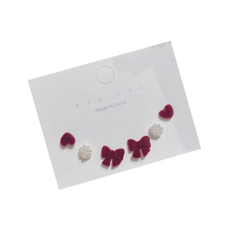 Temperament Sier Ear Earings Set Small Heart Flowers Rings