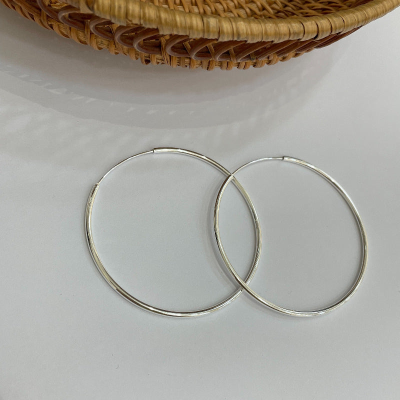 Women's Sterling Sier Bold Big Circle Simple Earrings