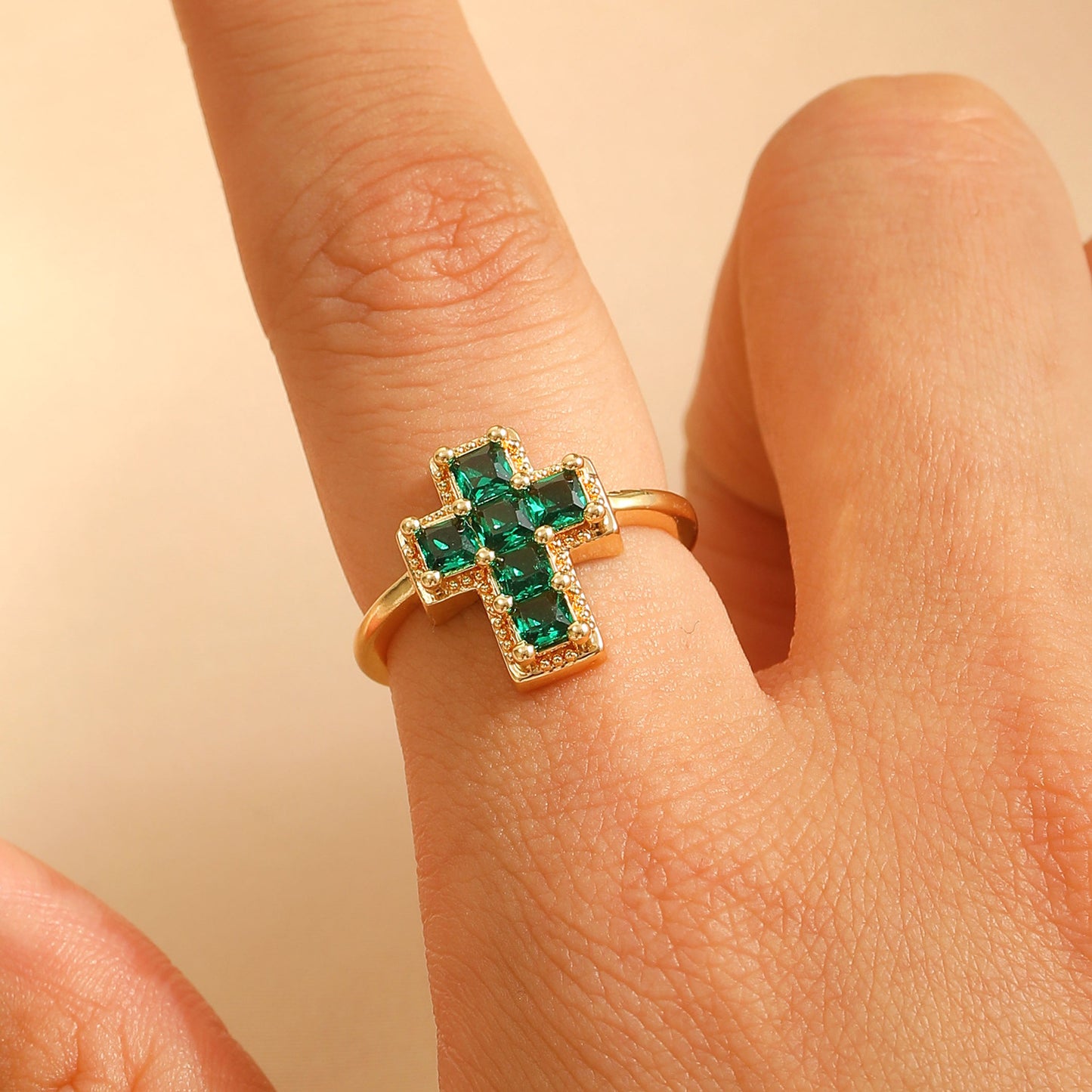 Color Zircon Cross Open Adjustable Female Affordable Ring