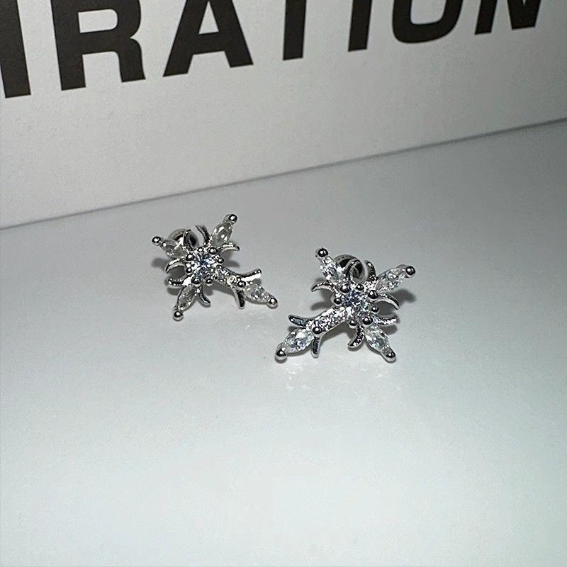 Cool Dark Style Zircon Cross Ear Bone Design Flower-de-luce Stud Earrings