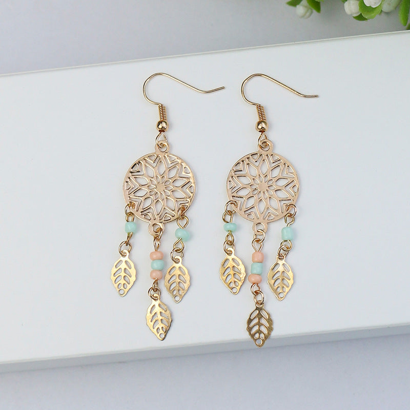 Women's Suit Dripping Geometric Bead Leaves Flower Earrings