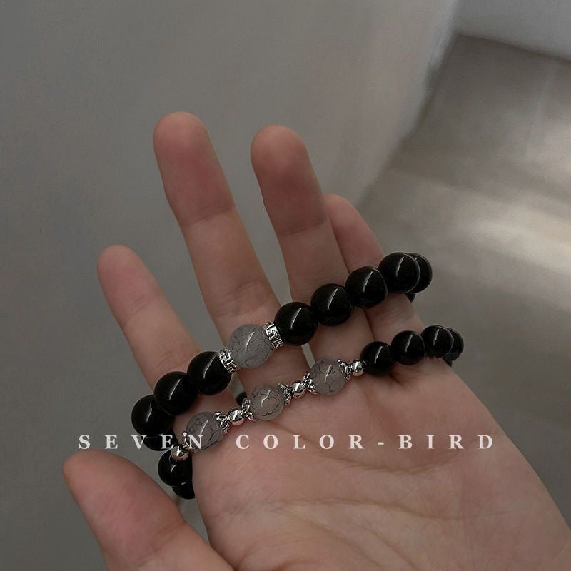 Women's Retro Style Obsidian Bead Design Simple Bracelets