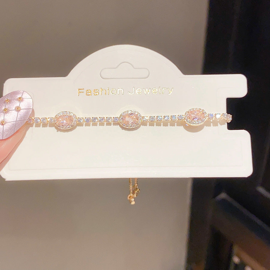 Pink Heart Diamond Flower Light Luxury Minority High Sense Fashion Bracelet