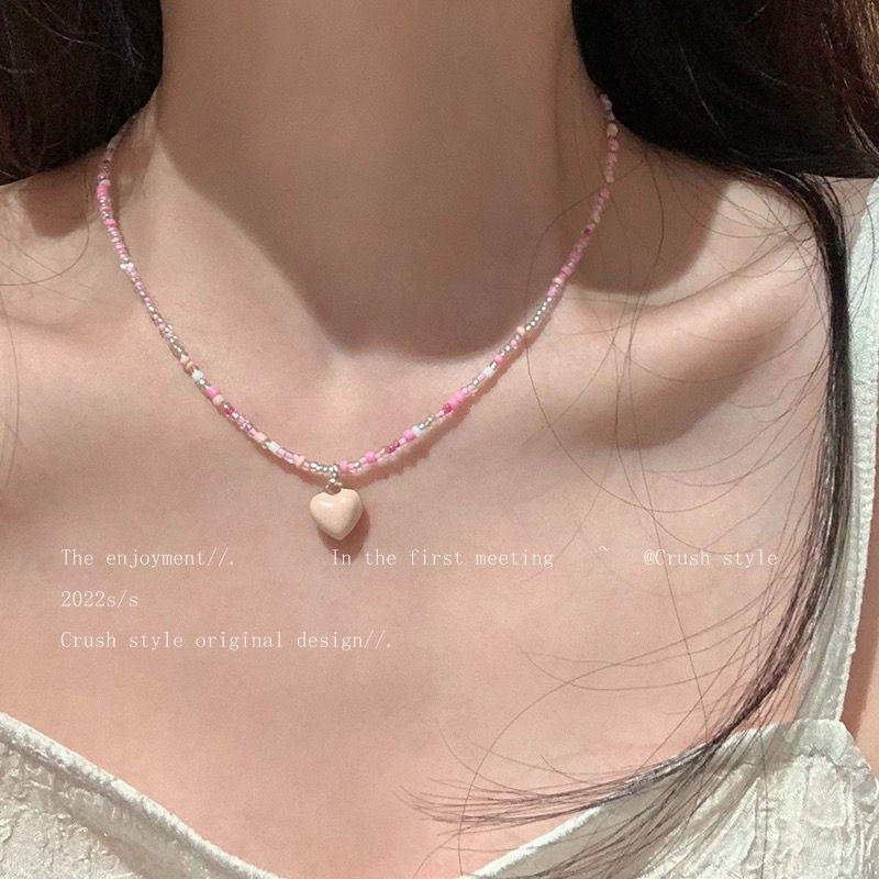 Women's Heart-shaped Beaded For Cute Girly Style Sweet Temperament Necklaces