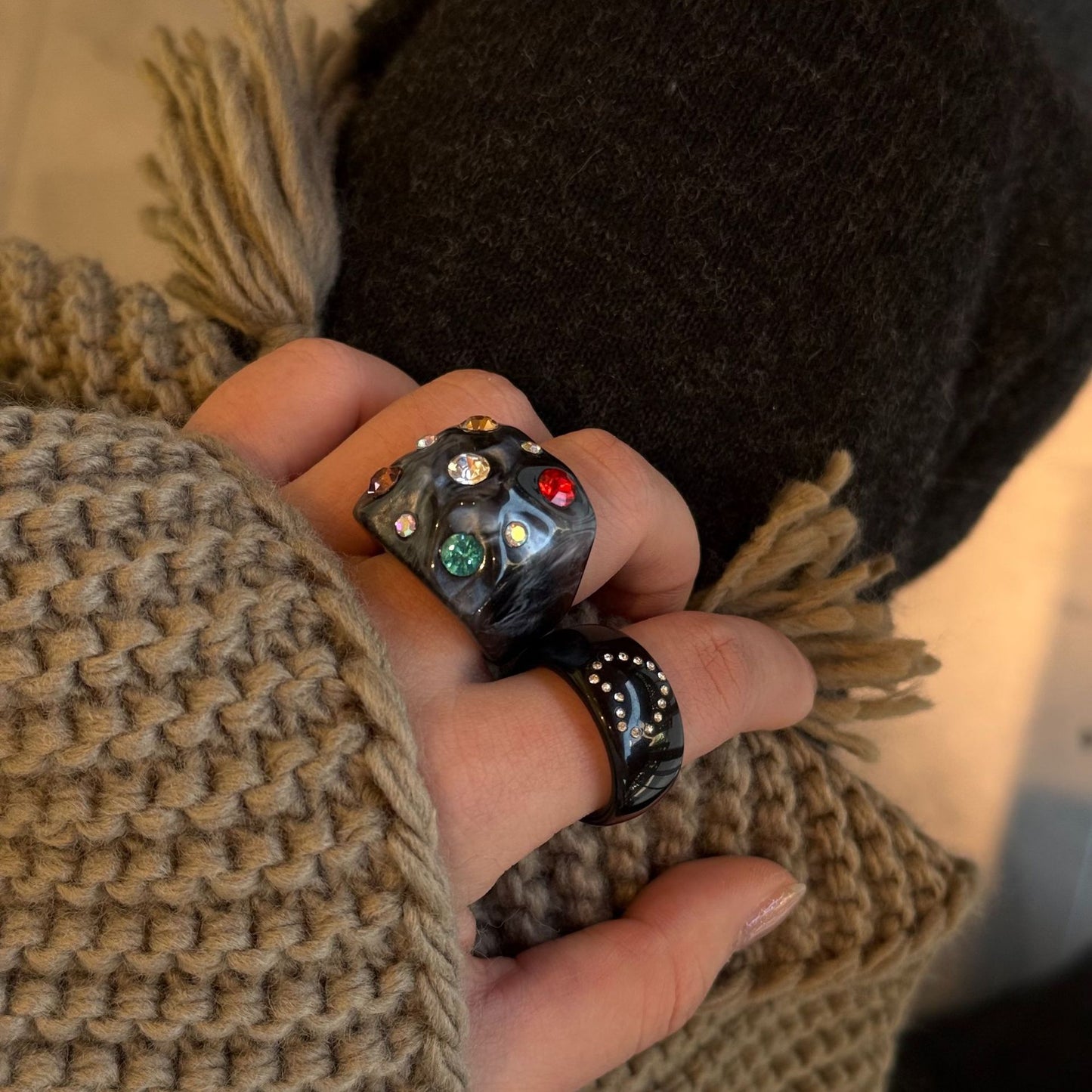 Color Diamond Square Geometric Resin Personality Rings