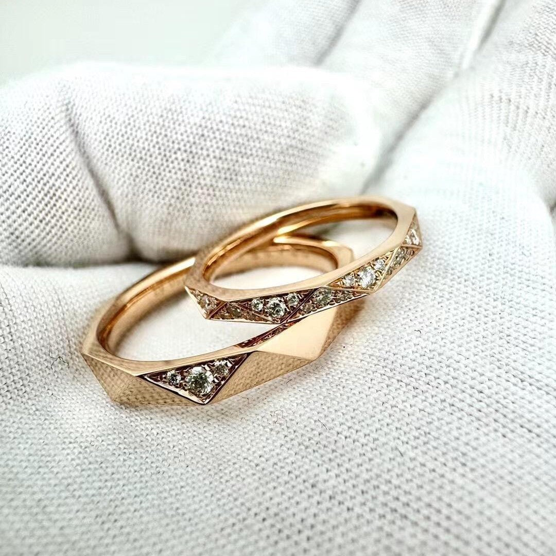 Sier High Version Glossy Diamond Couple Mobius Strip Spiral Light Ring