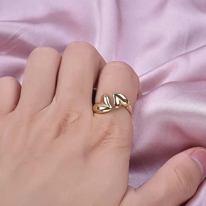 Women's Stainless Steel Fashion Personality Double Love Heart-shaped Advanced Rings