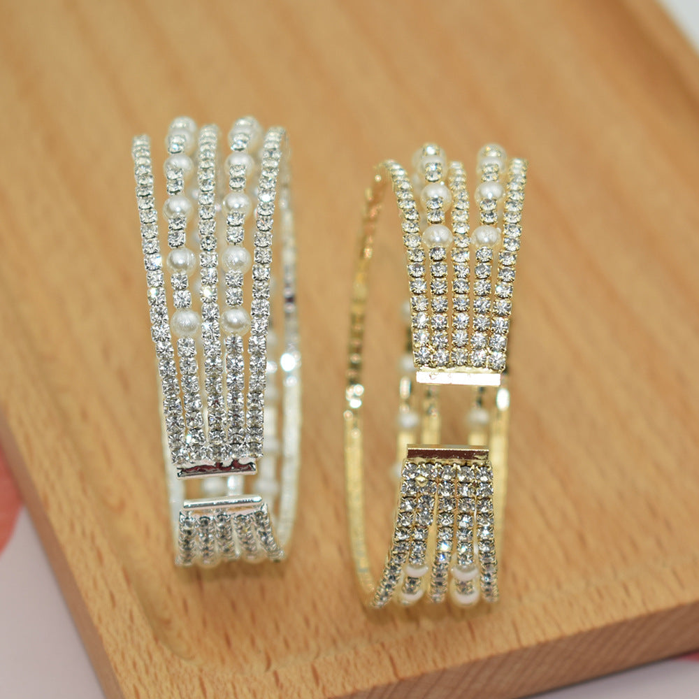 Popular Elegant Rhinestone Pearl Opening Sier-plated Bracelet
