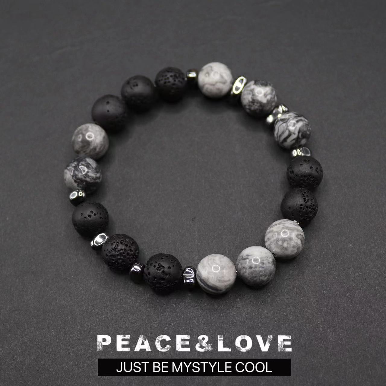 Sense Volcanic Stone Male Obsidian Frosted Geometric Bracelets