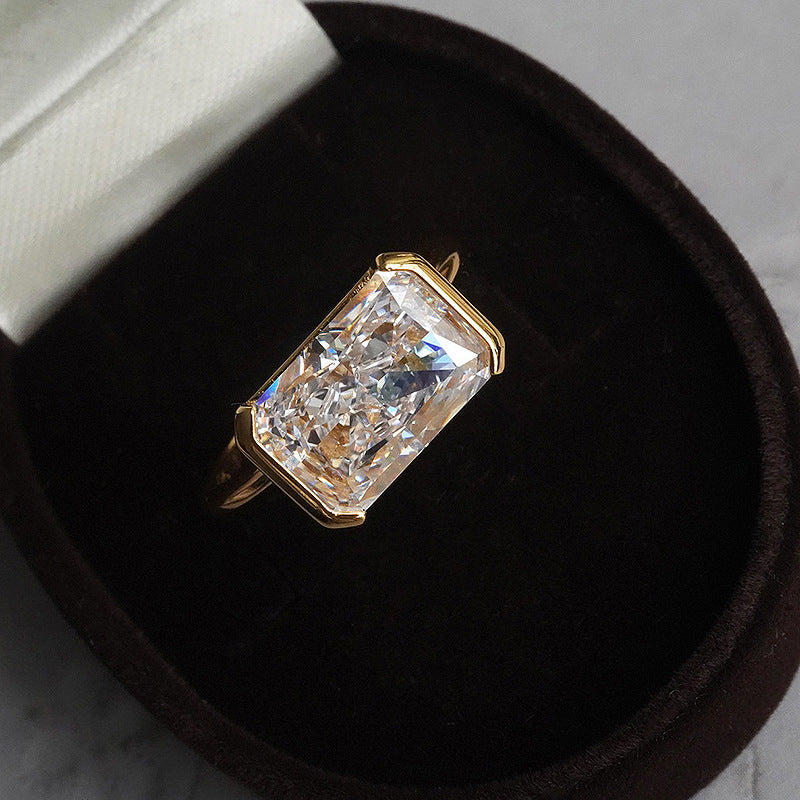Balls Treasure Sier Gold-plated Inlaid Rectangular Ice Flower Rings