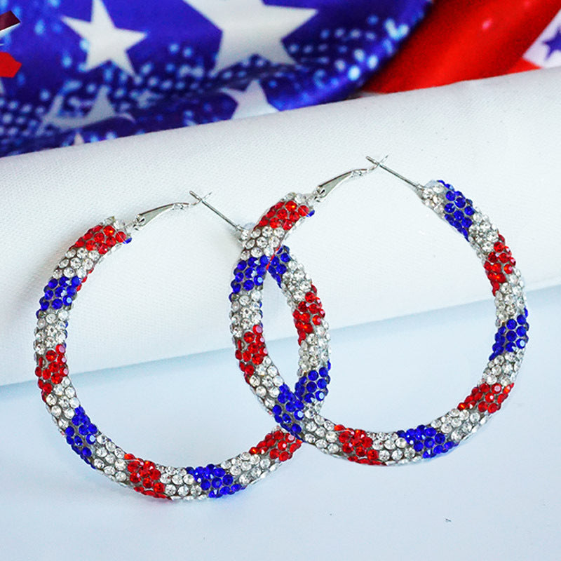 Day Ear Rhinestone Patriotic Color Matching Earrings